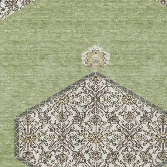 Artichoke Green Beige And Ivory Oriental Washable Indoor Outdoor Area Rug Photo 6