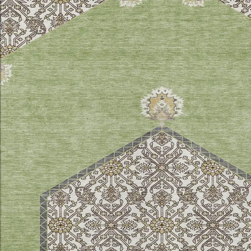 Artichoke Green Beige And Ivory Oriental Washable Indoor Outdoor Area Rug Photo 6