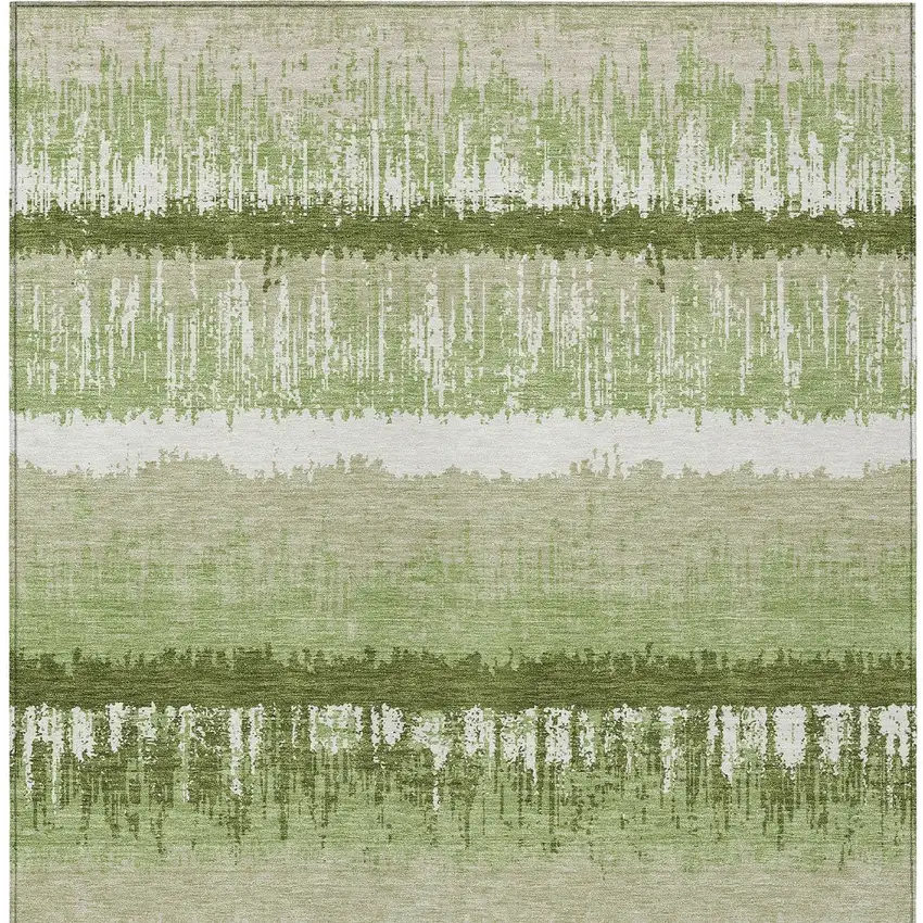 Artichoke Green Beige And Ivory Striped Washable Indoor Outdoor Area Rug Photo 6
