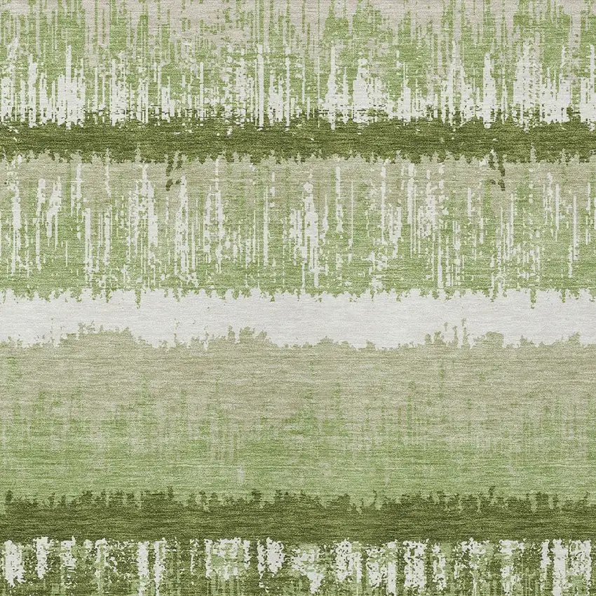 Artichoke Green Beige And Ivory Striped Washable Indoor Outdoor Area Rug Photo 5