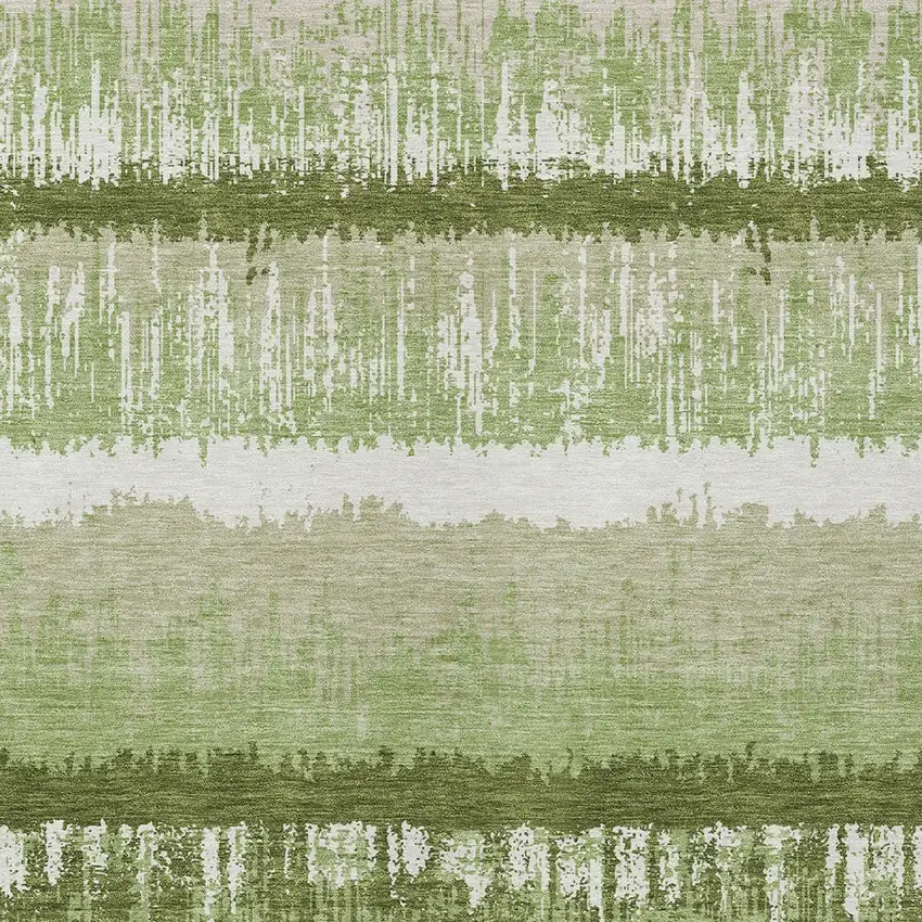 Artichoke Green Beige And Ivory Striped Washable Indoor Outdoor Area Rug Photo 5