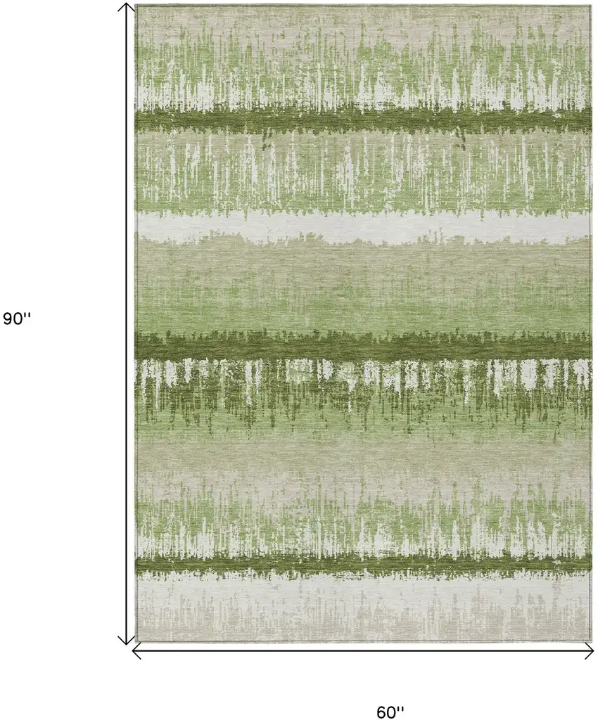 Artichoke Green Beige And Ivory Striped Washable Indoor Outdoor Area Rug Photo 3