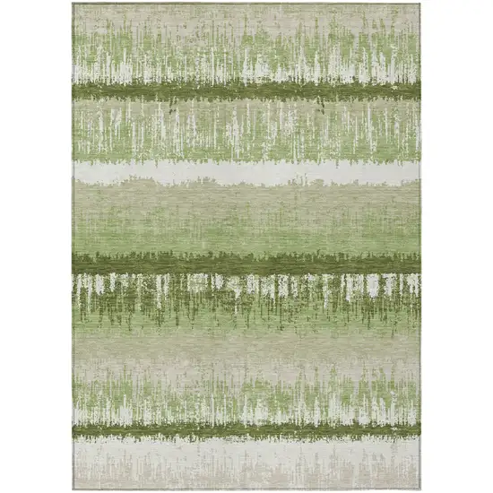 Artichoke Green Beige And Ivory Striped Washable Indoor Outdoor Area Rug Photo 2