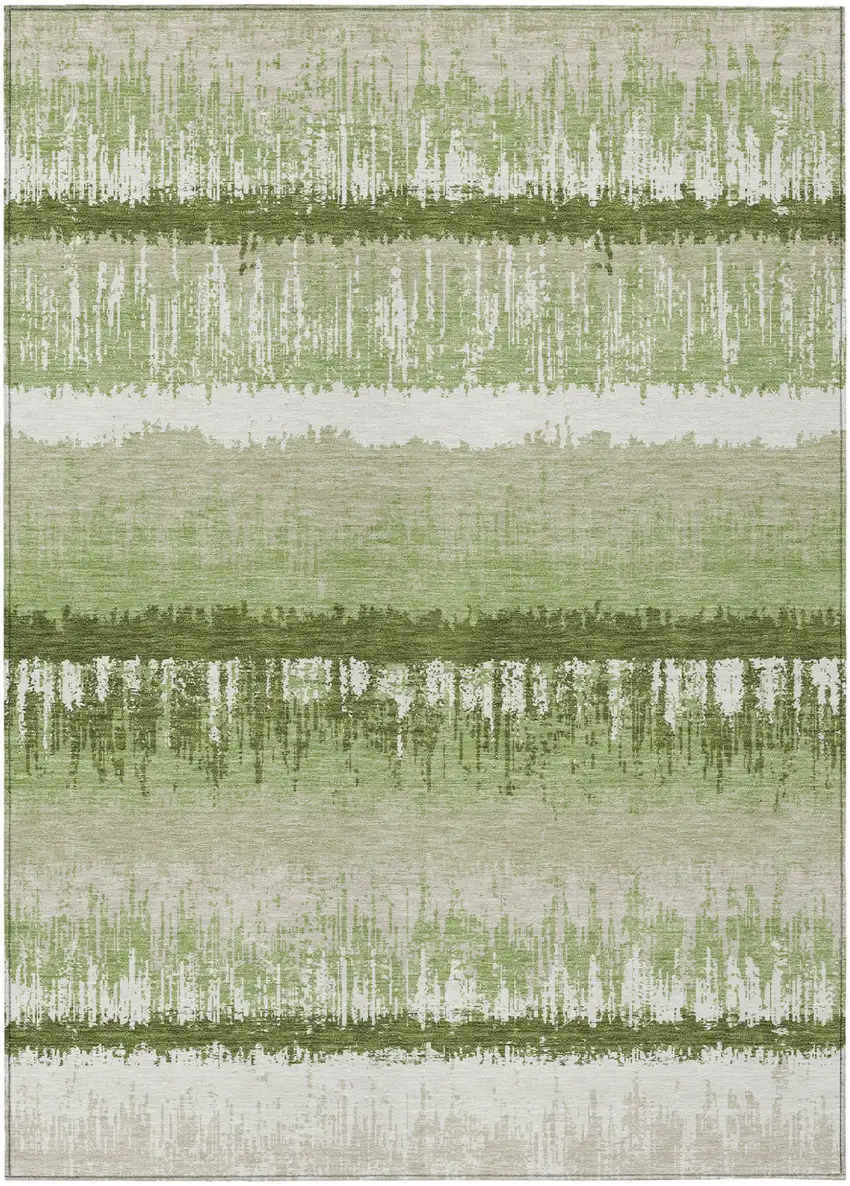 Artichoke Green Beige And Ivory Striped Washable Indoor Outdoor Area Rug Photo 2