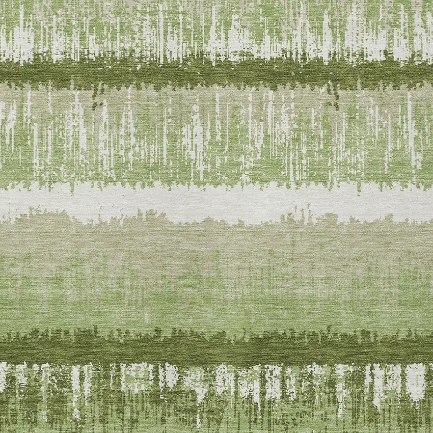Artichoke Green Beige And Ivory Striped Washable Indoor Outdoor Area Rug Photo 5