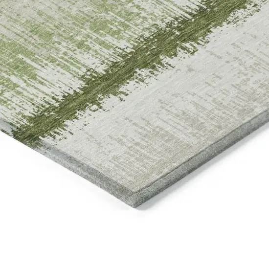 Artichoke Green Beige And Ivory Striped Washable Indoor Outdoor Area Rug Photo 4