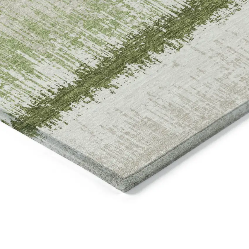 Artichoke Green Beige And Ivory Striped Washable Indoor Outdoor Area Rug Photo 4