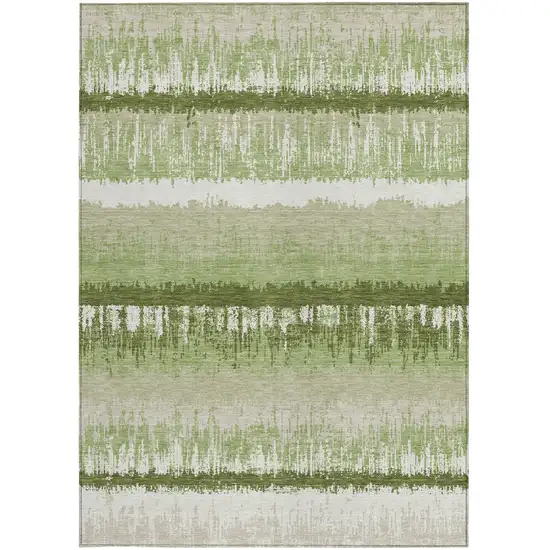 Artichoke Green Beige And Ivory Striped Washable Indoor Outdoor Area Rug Photo 6
