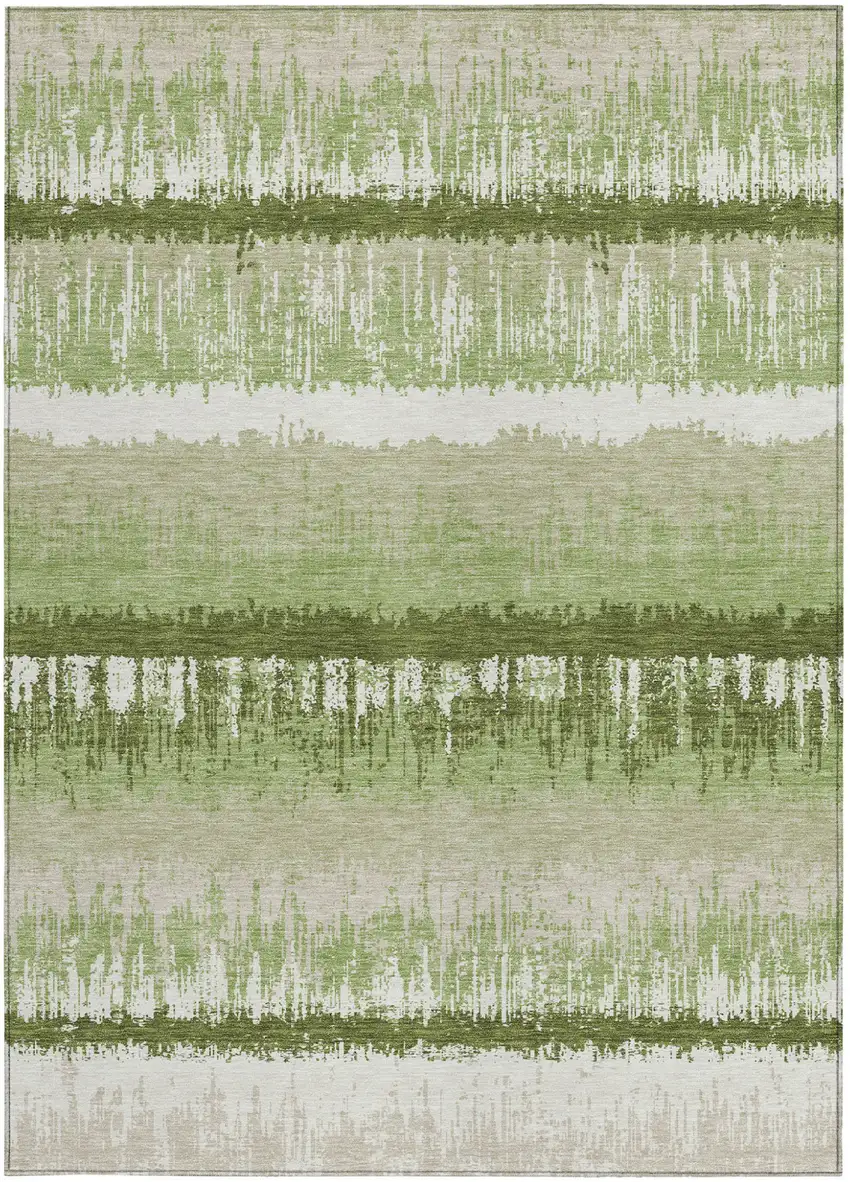 Artichoke Green Beige And Ivory Striped Washable Indoor Outdoor Area Rug Photo 6