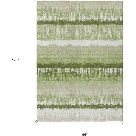 Artichoke Green Beige And Ivory Striped Washable Indoor Outdoor Area Rug Photo 3