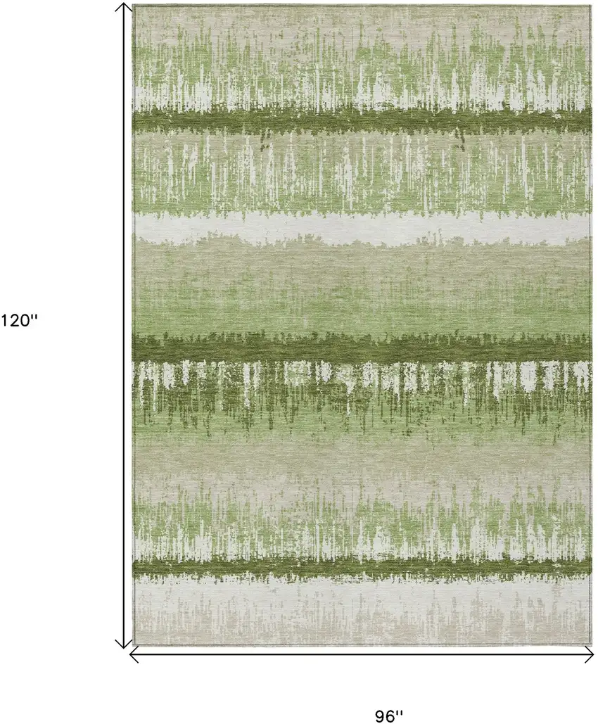 Artichoke Green Beige And Ivory Striped Washable Indoor Outdoor Area Rug Photo 3
