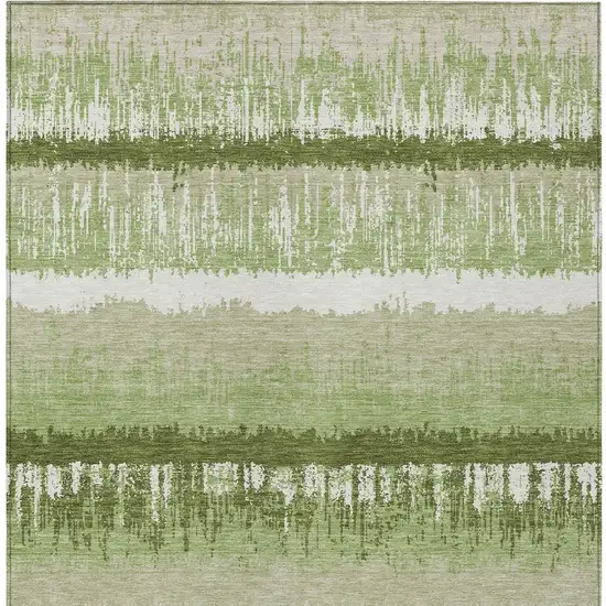 Artichoke Green Beige And Ivory Striped Washable Indoor Outdoor Area Rug Photo 6