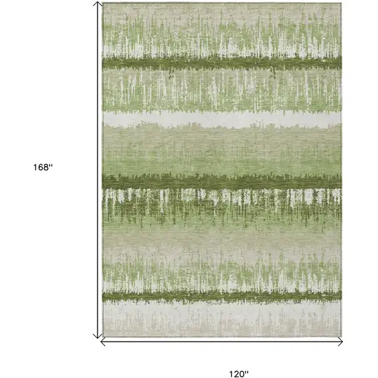 Artichoke Green Beige And Ivory Striped Washable Indoor Outdoor Area Rug Photo 3