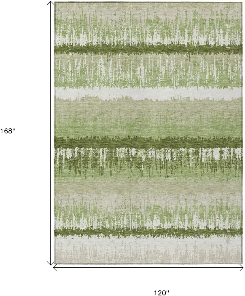 Artichoke Green Beige And Ivory Striped Washable Indoor Outdoor Area Rug Photo 3