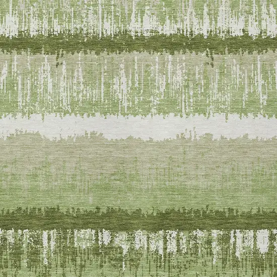 Artichoke Green Beige And Ivory Striped Washable Indoor Outdoor Area Rug Photo 5