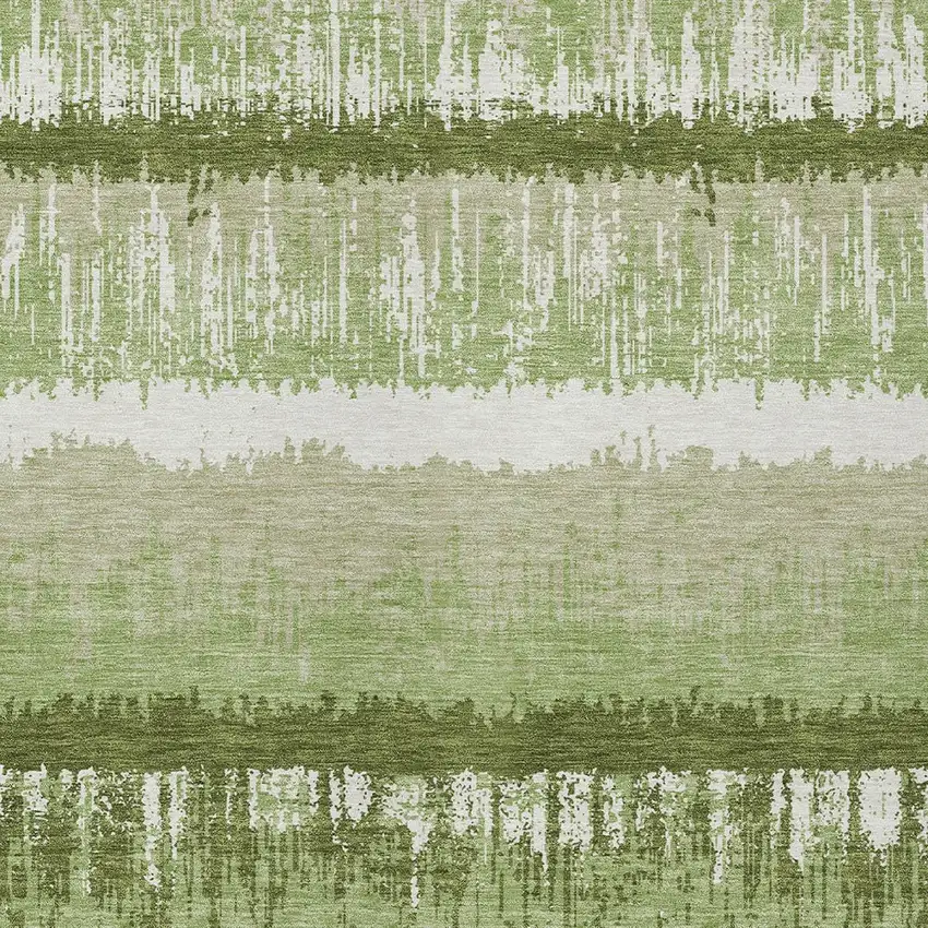 Artichoke Green Beige And Ivory Striped Washable Indoor Outdoor Area Rug Photo 5