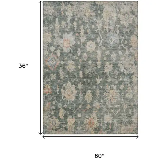 Artichoke Green Beige And Rust Floral Washable Indoor Outdoor Area Rug Photo 9