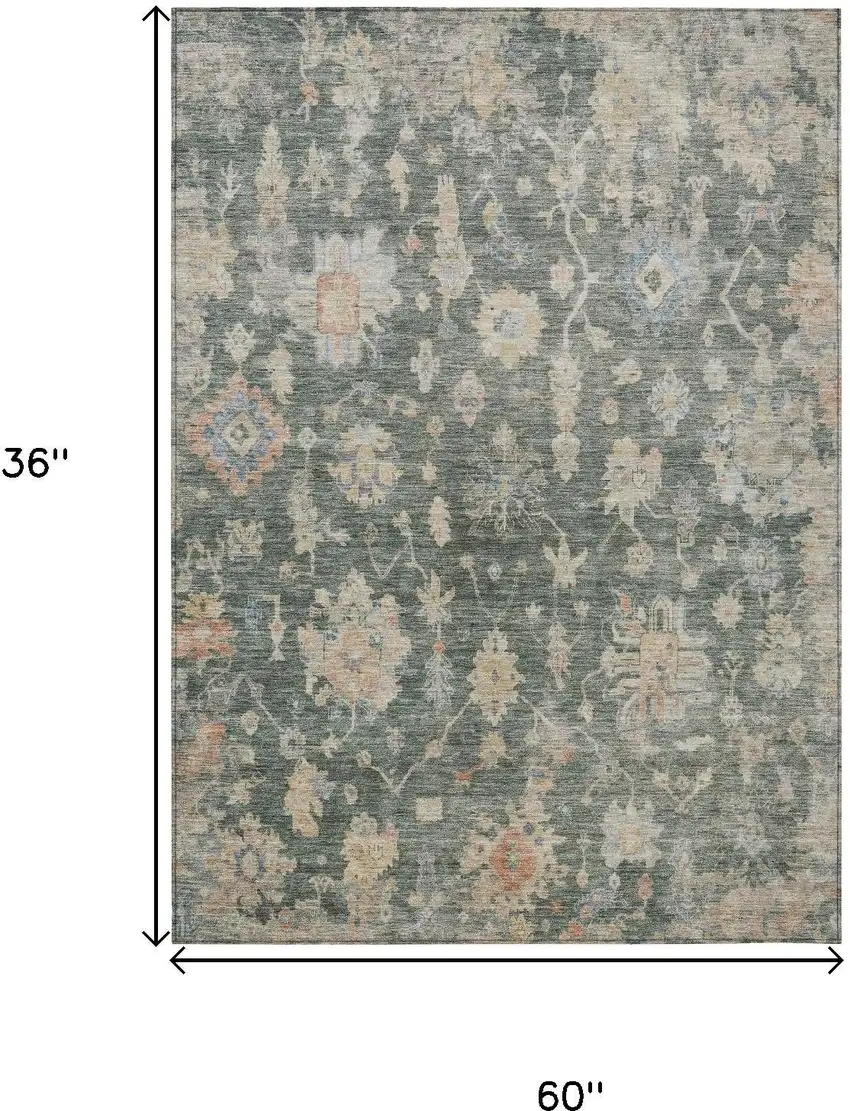 Artichoke Green Beige And Rust Floral Washable Indoor Outdoor Area Rug Photo 9