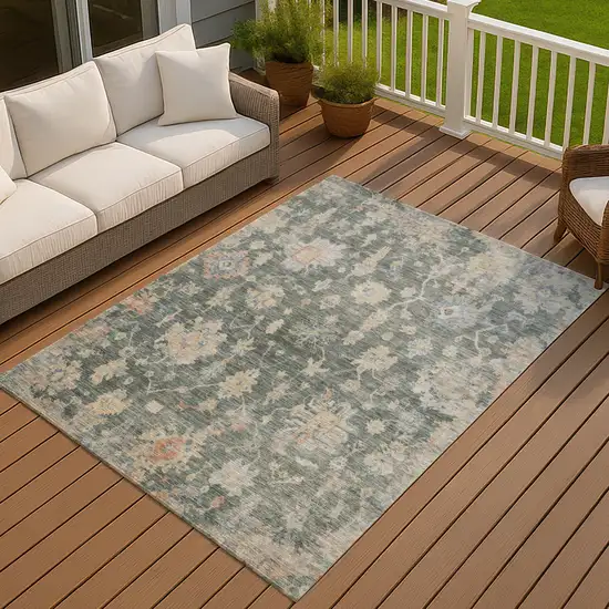 Artichoke Green Beige And Rust Floral Washable Indoor Outdoor Area Rug Photo 3
