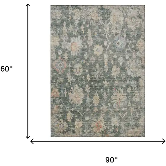 Artichoke Green Beige And Rust Floral Washable Indoor Outdoor Area Rug Photo 3