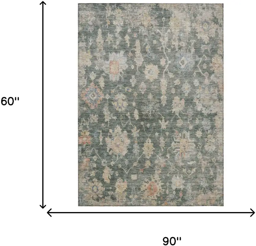 Artichoke Green Beige And Rust Floral Washable Indoor Outdoor Area Rug Photo 3