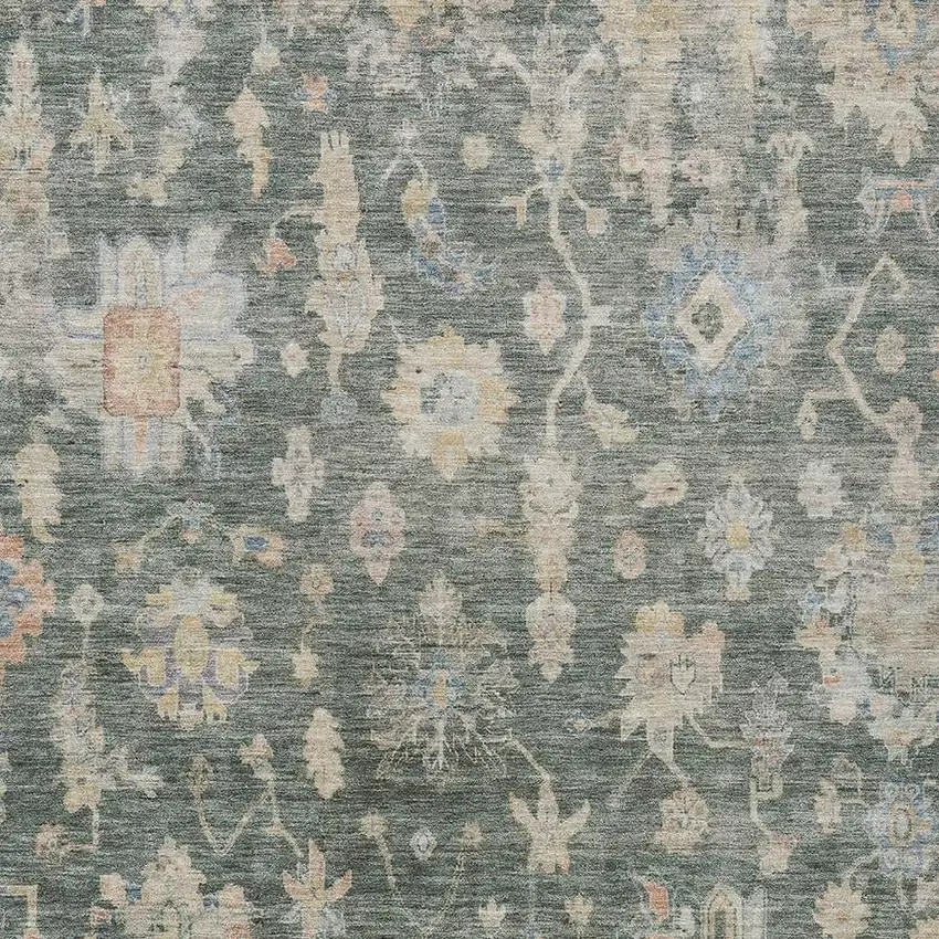 Artichoke Green Beige And Rust Floral Washable Indoor Outdoor Area Rug Photo 3