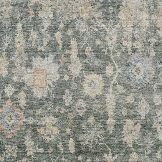 Artichoke Green Beige And Rust Floral Washable Indoor Outdoor Area Rug Photo 3