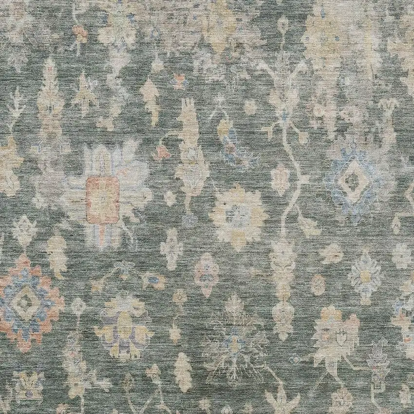 Artichoke Green Beige And Rust Floral Washable Indoor Outdoor Area Rug Photo 3