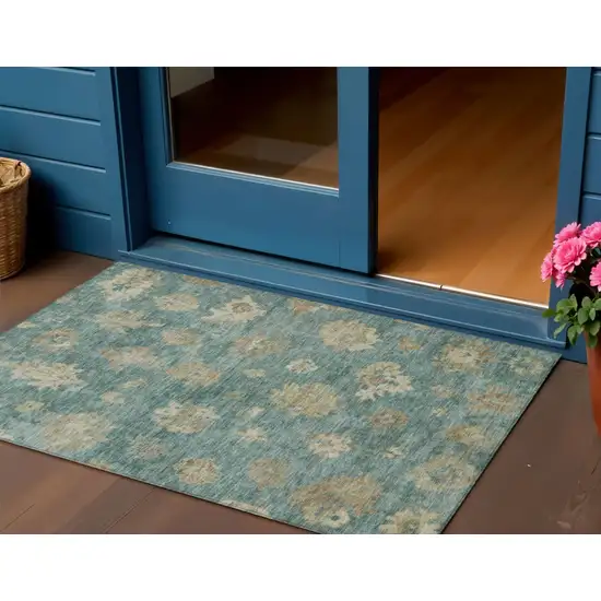 Artichoke Green Beige And Tan Floral Washable Indoor Outdoor Area Rug Photo 1