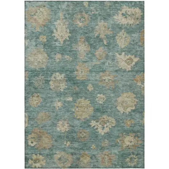 Artichoke Green Beige And Tan Floral Washable Indoor Outdoor Area Rug Photo 2