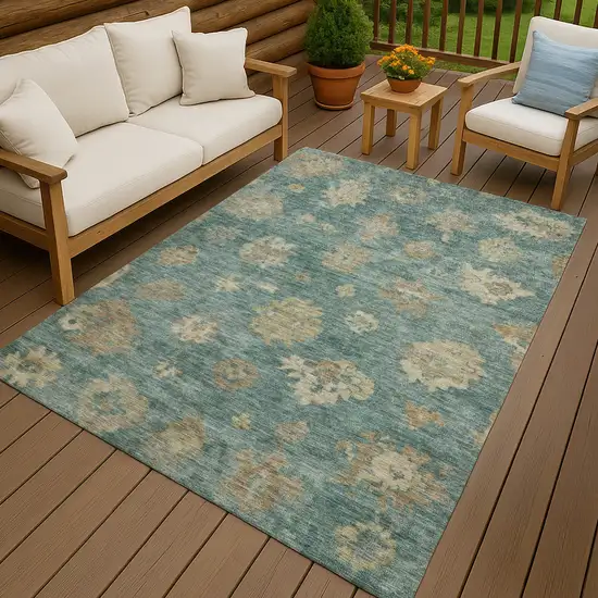 Artichoke Green Beige And Tan Floral Washable Indoor Outdoor Area Rug Photo 9