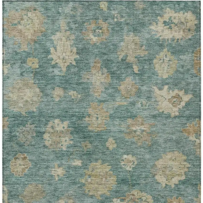 Artichoke Green Beige And Tan Floral Washable Indoor Outdoor Area Rug Photo 4