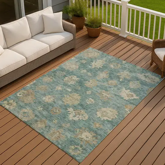 Artichoke Green Beige And Tan Floral Washable Indoor Outdoor Area Rug Photo 7