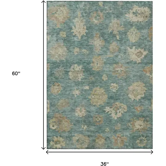 Artichoke Green Beige And Tan Floral Washable Indoor Outdoor Area Rug Photo 3