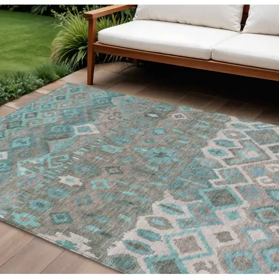 Artichoke Green Beige And Tan Floral Washable Indoor Outdoor Area Rug Photo 1