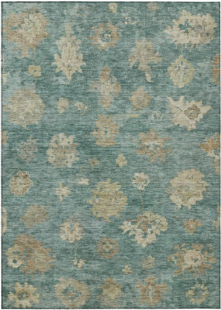 Artichoke Green Beige And Tan Floral Washable Indoor Outdoor Area Rug Photo 2