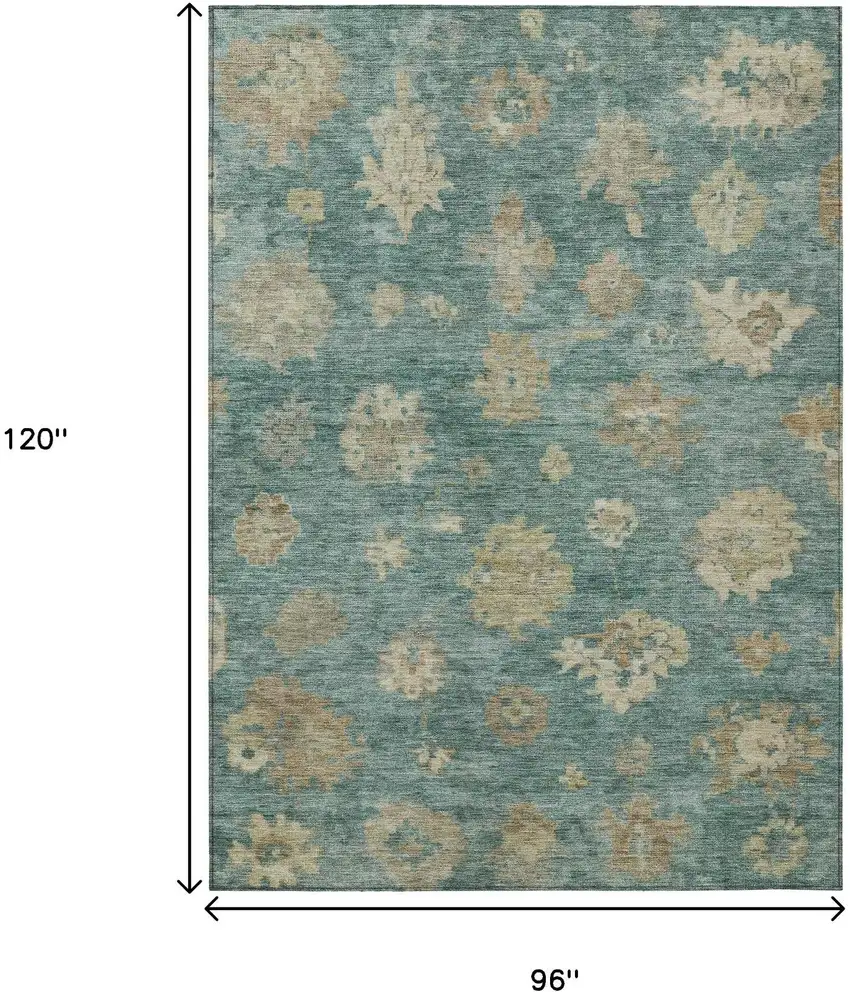 Artichoke Green Beige And Tan Floral Washable Indoor Outdoor Area Rug Photo 3