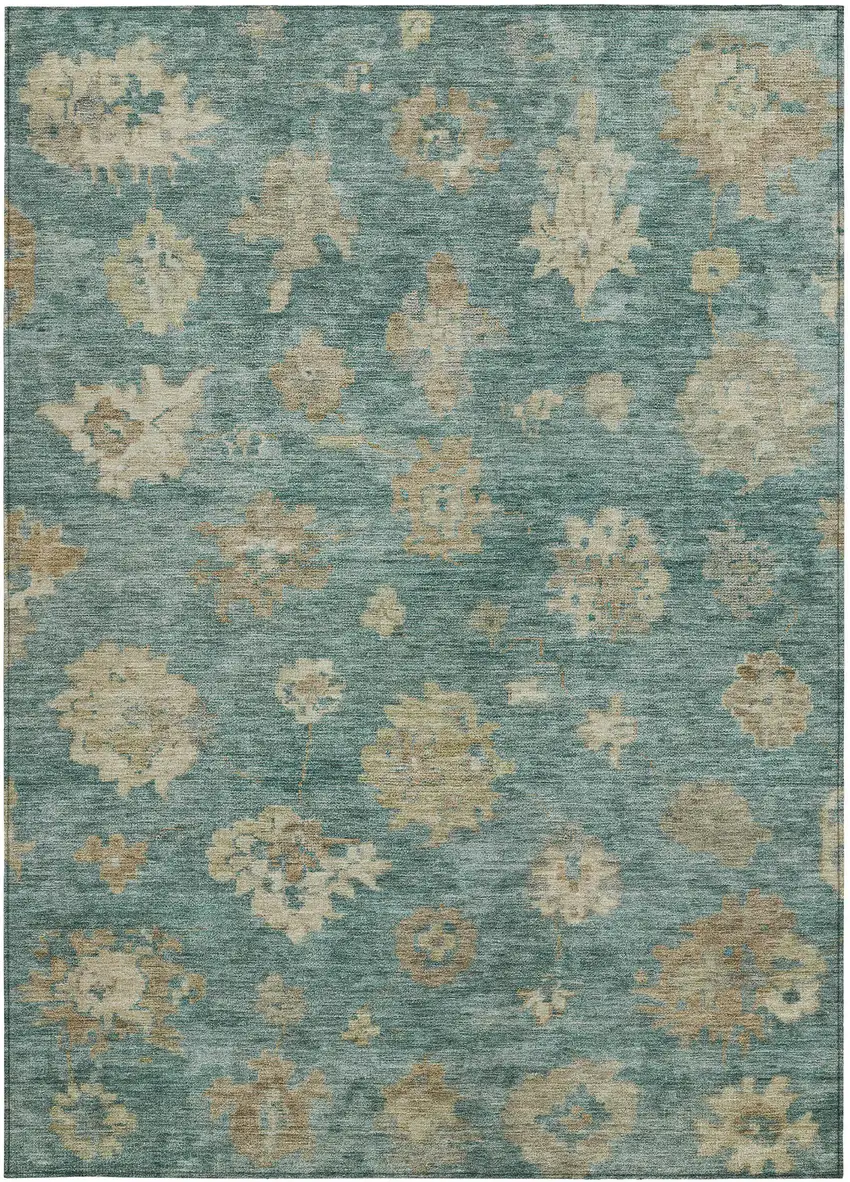 Artichoke Green Beige And Tan Floral Washable Indoor Outdoor Area Rug Photo 5