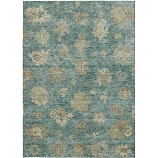 Artichoke Green Beige And Tan Floral Washable Indoor Outdoor Area Rug Photo 5