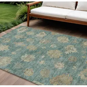 Photo of Artichoke Green Beige And Tan Floral Washable Indoor Outdoor Area Rug