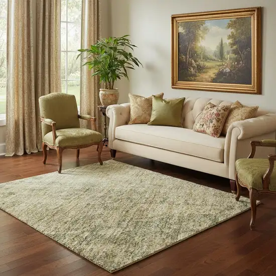 Artichoke Green Beige And Tan Medallion Washable Area Rug With UV Protection Photo 2