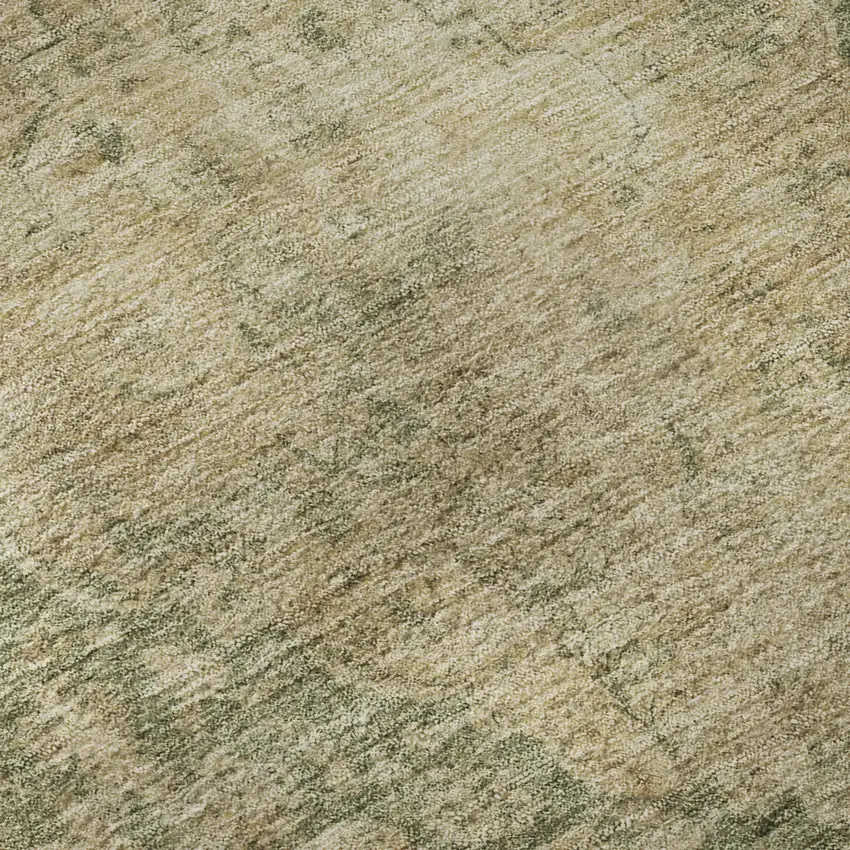 Artichoke Green Beige And Tan Medallion Washable Area Rug With UV Protection Photo 1