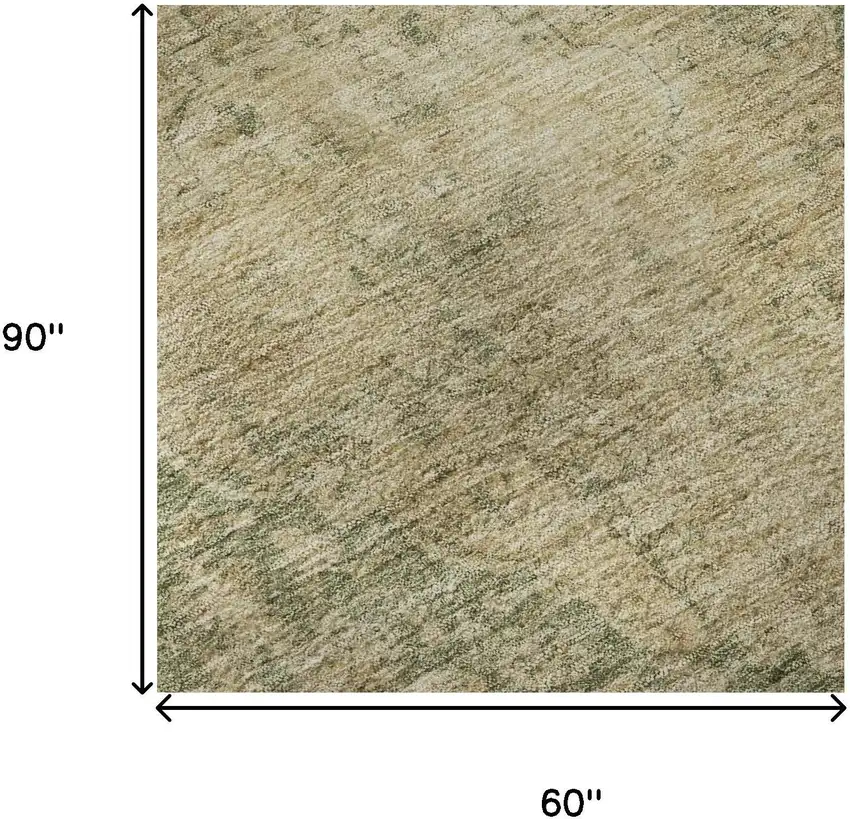 Artichoke Green Beige And Tan Medallion Washable Area Rug With UV Protection Photo 8