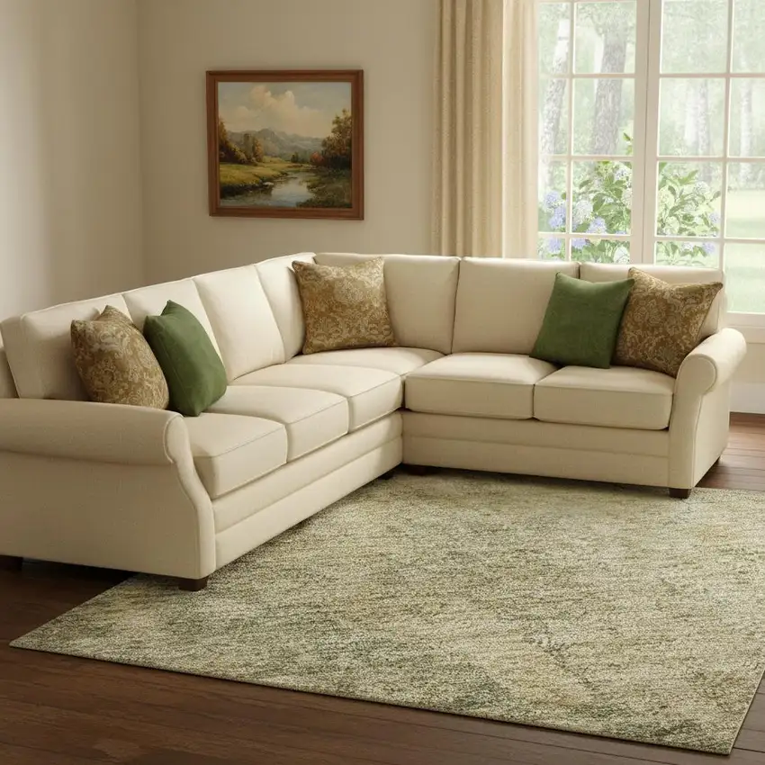 Artichoke Green Beige And Tan Medallion Washable Area Rug With UV Protection Photo 2