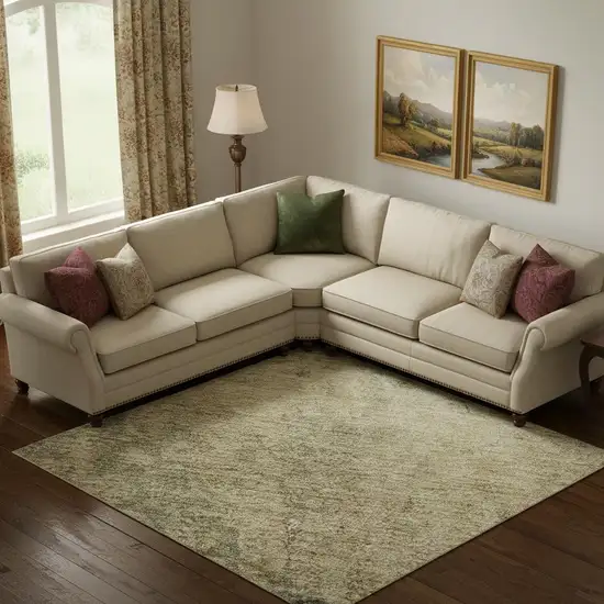 Artichoke Green Beige And Tan Medallion Washable Area Rug With UV Protection Photo 2