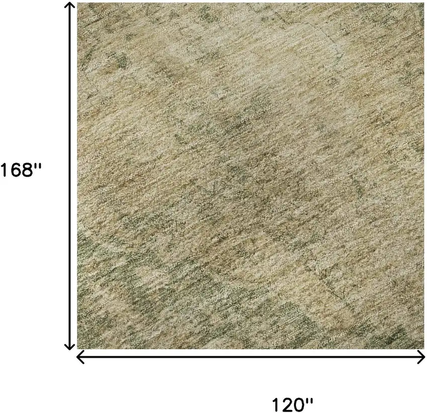 Artichoke Green Beige And Tan Medallion Washable Area Rug With UV Protection Photo 8