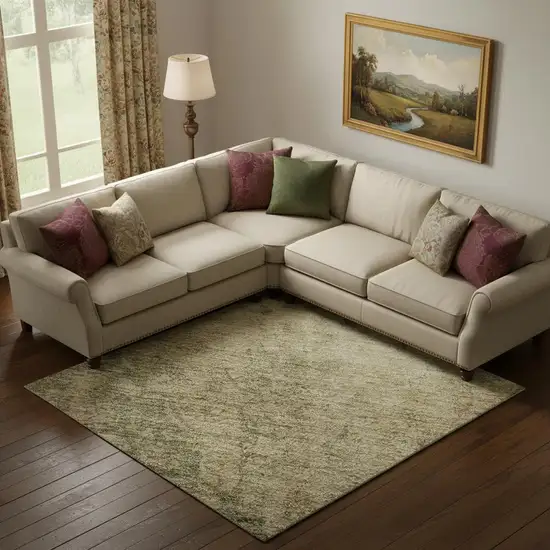 Artichoke Green Beige And Tan Medallion Washable Area Rug With UV Protection Photo 2