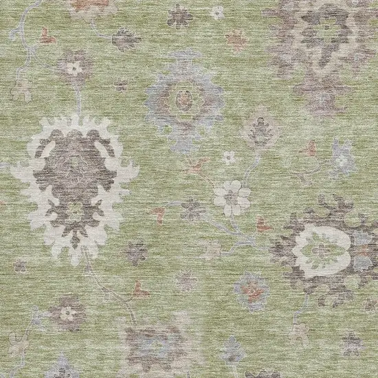 Artichoke Green Beige And Taupe Floral Medallion Washable Area Rug With UV Protection Photo 2