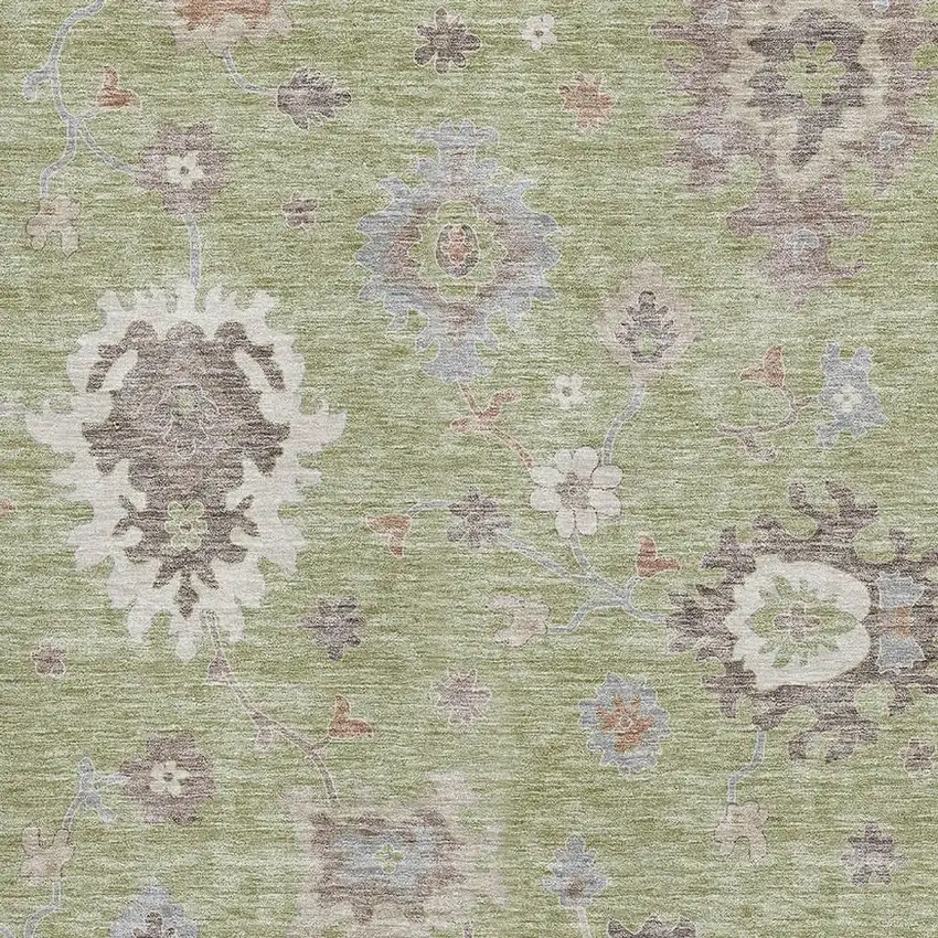 Artichoke Green Beige And Taupe Floral Medallion Washable Area Rug With UV Protection Photo 2
