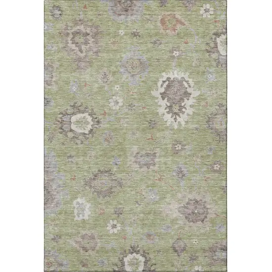 Artichoke Green Beige And Taupe Floral Medallion Washable Area Rug With UV Protection Photo 3